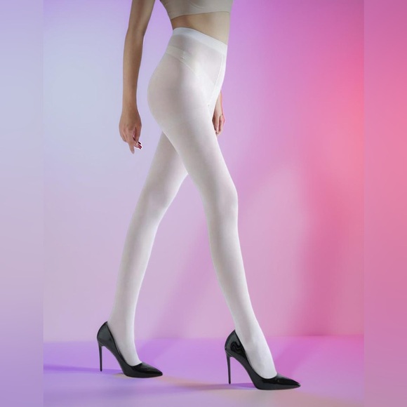 Elegant White Crotchless Women's Tights - Picture 3 of 7